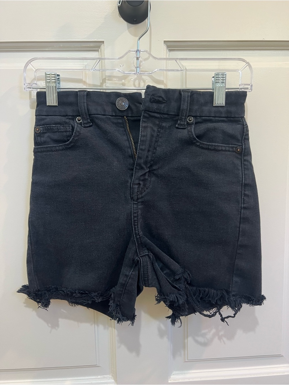American Eagle High-Waisted Frayed Hem Black Denim Shorts